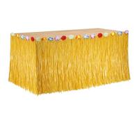 Jupe de table en herbe Luau, Décorations de fête hawaïenne - Jupe de table hawaïenne jaune avec fleurs d'hibiscus pour une fête Luau sur le thème d'Hawaï, 75 x 275 cm (Jaune, Unités, 2)