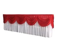Jupe de table en soie glacée avec cantonnière - Nappe décorative de qualité supérieure pour mariage, fête d'anniversaire, scène et salle de banquet (blanc et rouge, 3 m)
