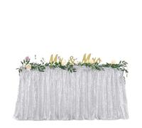 Jupe de Table Jupe de table à paillettes, nappe flash, décoration de fête d'anniversaire, mariage, festival, événement, jupes de table rectangulaires à paillettes, décoration(Orange,14FT 70x426cm)