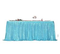 Jupe de Table Jupe de table à paillettes, nappe flash, décoration de fête d'anniversaire, mariage, festival, événement, jupes de table rectangulaires à paillettes, décoration(Deep blue,14FT 70x426cm)