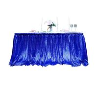 Jupe de Table Jupe de table à paillettes, nappe flash, décoration de fête d'anniversaire, mariage, festival, événement, jupes de table rectangulaires à paillettes, décoration(WHITE,14FT 70x426cm)