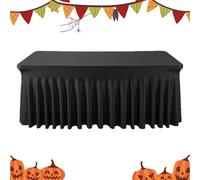 Jupe de Table Rectangle - 6ft Black Polyester Pleated Ruffle | Decorative Table Cover Skirt | Wedding, Birthday, Banquet, Buffet, Party, Christmas & Halloween Tåble Decoration Use