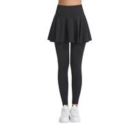 Jupe de tennis pour femme - Legging de sport avec jupe - Jupe longue avec pantalon - Pantalon de yoga élastique - Jupe plissée - Pantalon de yoga - Pour fitness, entraînement, course, hockey, O Noir.,