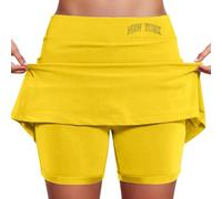 Jupe de tennis pour femme - Taille moyenne - Mini jupe de golf - Avec poches - Jupe de golf - 2 en 1 - Jupe de course imprimée - Robe courte basique solide - Jupe de sport avec short - Jupe