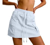Jupe de tennis Y2k Cargo pour femme - Séchage rapide - Taille élastique - Baggy - Jupe de randonnée - Taille basse - Mini jupe pour randonnée et cyclisme, O beige., S