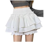 Jupe de vélo pour femme - Jupe mi-jupe de ballet blanche mignonne pour femme de style occidental - Jupe courte élastique taille haute et bord d'oreille en bois avec bouche de baiser, Blanc., L