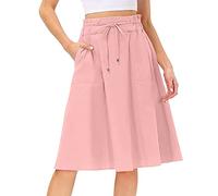 Jupe décontractée pour femme - Jupe Longue Plissée Fleuri Maxi Jupe en Lin en Coton Style vintage des années 50 Couleur Unie Taille Haute Minceur Jupe d'été ample pour Tenue Décontractée et Sexy