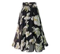 Jupe d'été en mousseline de soie pour femme - Motif fleurs et nœud, noir, Taille L