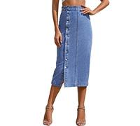 Jupe d'Été Longue en Jean pour Femme - Taille Haute, Longueur Genou avec Fente et Boutons - Style Trapèze et Maxi en Denim Léger - Tailles XS-L