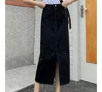 Jupe d'été longueur genou pour femme dans un ton vintage élégant, idéale pour les rendez-vous shopping ou les événements en plein air cette saison avec des amis (2XL noir)