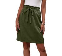 Jupe d'été pour femme en lin avec ceinture élastique, jupe courte taille haute, jupe A-line fluide avec poches, confortable et chic, tenue décontractée à porter sous d'autres vêtements, vert militaire