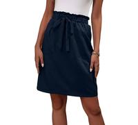 Jupe d'été pour femme en lin avec ceinture élastique, jupe courte taille haute, jupe A-line fluide avec poches, confortable et chic, tenue décontractée à porter sous d'autres vêtements, bleu marine