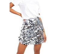 Jupe d'Été Sexy à Paillettes Brillantes - Mini Trapèze Moulante - Discothèque, Club de Scène, Streetwear - E-silver, M