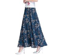 Jupe d'été taille haute pour femme - Taille élastique - Jupe de danse mi-longue imprimée en mousseline de soie, bleu, 52