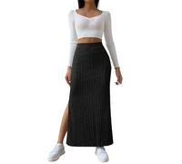 Jupe d'hiver longue en tricot pour femme - Avec fente latérale - Jupe crayon d'hiver élégante - Grandes tailles - Jupe décontractée - Jupe midi - Jupe enveloppante - Jupe longue extensible - Jupe