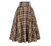 Jupe Ecossaise Femme Taille Haute- Jupe Plissee Vintage Mi Longue Carreaux Décontractée AVCE Bouton Classiques Baggy Comfortable Chic Et Élégants De Tous Les Jours Skirt Party