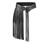 Jupe en cuir à franges - Ceinture punk rock - Jupe à pompons - Jupe de gladiateur romaine vintage - Ceinture élastique - Ceinture d'armure médiévale - Ceinture large pour femme, Noir , XL