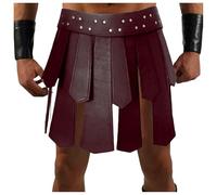 Jupe en cuir pour homme - Gladiateur médiéval - Jupe en polyuréthane - Ceinture - Effet mouillé - Kilt - Carnaval - Cosplay - Costume rétro noir - Jupe à pompons - Tenue de clubwear, O rouge., taille
