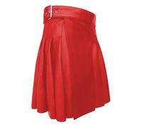 Jupe en cuir synthétique pour homme - Kilt écossais gothique punk écossais - Jupe mi-longue - Festival - Kilt tendance - Similicuir plissé traditionnel Highland, rouge, 3XL