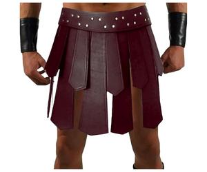 Jupe en cuir synthétique pour homme, style médiéval, gladiateur, effet mouillé, kilt, pour Halloween, carnaval, cosplay, carnaval, guerrier, ceinture, ceinture, individualité - Jupe à pompons