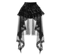 Jupe en Dentelle Gothique Victorienne pour Femme Lolita superposée Taille Haute trapèze Jupe Bustle en Tulle pour fête d'halloween, Noir, XXL