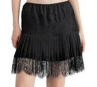 Jupe en Dentelle pour Femme, Mini-Jupe à Volants, Jupe Plissée Fluide à Couches, Jupe-Short en Dentelle pour Femme (FR/ES, Alpha/Lettres, XXL, Taille Normale, Taille Normale, Noir)