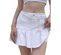 Jupe en jean courte pour femme - Jupe en jean - Taille haute - Y2k - Mini jupe avec short, Blanc., S