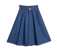 Jupe en jean élastique Big Swing pour femme - Taille haute - Avec ceinture - Longueur mi-mollet, bleu, 40