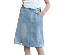Jupe en jean extensible décontractée pour filles - Jupe trapèze en denim délavé avec poche - Fente mi-longue - Ourlet brut Y2K - Vêtements pour enfants - Mignon - Esthétique - Uniforme d'école ample
