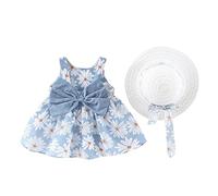 Jupe en jean Mini arc 03Y Ensemble Volants Bébé Enfant Plage Fleurs Bébé Chapeau Robes Été Sans Manches Princesse Robe Fille Robes Filles Bikini avec, bleu, 12-18 mois