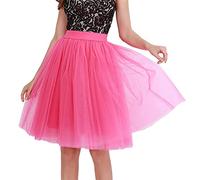 Jupe en jean pour femme - Longueur genou - Tutu long - Pour adulte - En couches - Courte - Pour bal de fin d'année - Fête - Jupe midi - Taille haute - Serrée, Rose, L