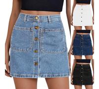 jupe en jeans femme courte à Hanches, jupe jean femme droite trapeze taille haute Slim Fit Wrap, Jupes en Denim Été Sexy moulant Décontractée avec Bouton et Poches d'printemps skirts (BU1, S)