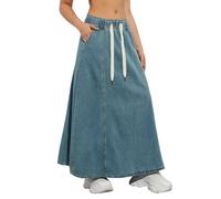 Jupe en Jeans Femme Taille Élastique- Jupe Longue Ete Ourlet Évasé Ample Longue Classiques Vintage Casual avec Cordon De Serrage Comfortable Fluide Swing Chic Et Élégants Streetwear