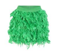 Jupe en plumes naturelles pour femme pour fêtes de famille, costume de danse taille élastique court avec bordure en plumes, idéal comme jupe inférieure pour costumes et décoration, Vert, XXL