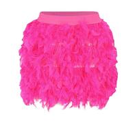 Jupe en plumes naturelles pour femme pour fêtes de famille, costume de danse taille élastique court avec bordure en plumes, idéal comme jupe inférieure pour costumes et décoration, rose vif, M