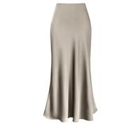 Jupe en satin pour femme - Taille haute - Couleur unie - Jupe crayon pour femme - Jupe d'été pour femme - Longueur cheville - Taille S à XXL, kaki, 36