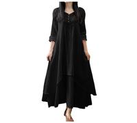 Jupe en toile de coton à manches longues pour femme, Noir , XXL