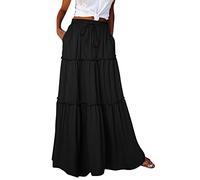 Jupe en tricot ample longue pour femme avec taille haute élastique, poches ceintures, jupe plissée, jupe de plage, jupe décontractée images sur toile, Noir , L