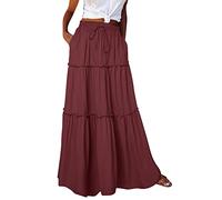 Jupe en tricot ample longue pour femme avec taille haute élastique, poches ceintures, jupe plissée, jupe de plage, jupe décontractée images sur toile, rouge, L