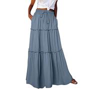 Jupe en tricot ample longue pour femme avec taille haute élastique, poches ceintures, jupe plissée, jupe de plage, jupe décontractée images sur toile, bleu, XL