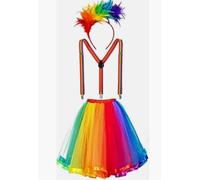 Jupe en Tulle Arc-en-Ciel Pour Femme, Jupe De Tutu Tulle Avec Bandeau Avec des Plumes D'Arc-en-Ciel Sangles ColoréEs, Ballet Costume Pour FêTe RéTro des AnnéEs 80 Carnaval Halloween Cosplay (3 pièces)