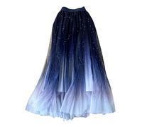 Jupe en tulle fée pour femme avec motif ciel étoilé dégradé de couleur tissu maille taille haute coupe trapèze plissée paillettes décoration pour occasions festives, bleu, XXL