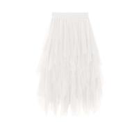 Jupe en Tulle Femme Irrégulière Jupe Taille Haute Mi-Longue Jupon Taille Élastique Élégante Jupe Tutu Tulle Couleur Unie Jupe Ballet Princesse Parti Ballet Danse Fancy Dress Halloween Costume Blanc