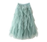 Jupe en tulle irrégulière pour femme Printemps été Jupe trapèze taille haute élastique longue couleur unie, EN8, Taille Unique