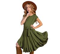 Jupe en tulle noire courte, petite, à volants fixes, balançoire, manches rockabilly, fête, robe, robe, tricot pour femme, Vert armée., 11-12 ans
