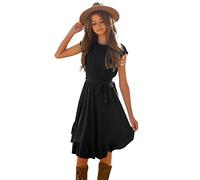 Jupe en tulle noire courte, petite, à volants fixes, balançoire, manches rockabilly, fête, robe, robe, tricot pour femme, Noir , 9-10 ans