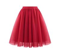 Jupe en tulle plissée à la taille pour femme - Jupe mi-longue douce et drapée - Grande taille - Jupe trapèze, Bordeaux, L