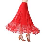 Jupe en tulle pour femme - Jupe de danse - Jupe longue élastique - Taille haute - Jupon - Tutu - Robe trapèze - Robe pour fête, festival, danse moderne - Costume de fête midi, rouge, L