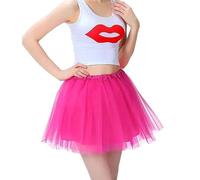 Jupe en Tulle pour Femme Jupe Tutu Rétro Jupe Tutu en Tulle à Trois Couches pour Adultes avec Doublure Jupe en Tulle des Années 80 pour Halloween Rock Party Festival Celebration(Rose)