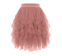 Jupe en tulle pour femme - Longue - Multicolore - Taille haute - Jupe trapèze élégante - Irrégulière - Multicouche - En maille - Pour bal de fin d'année, carnaval, nouvel an, cosplay, fête, b-rose, M